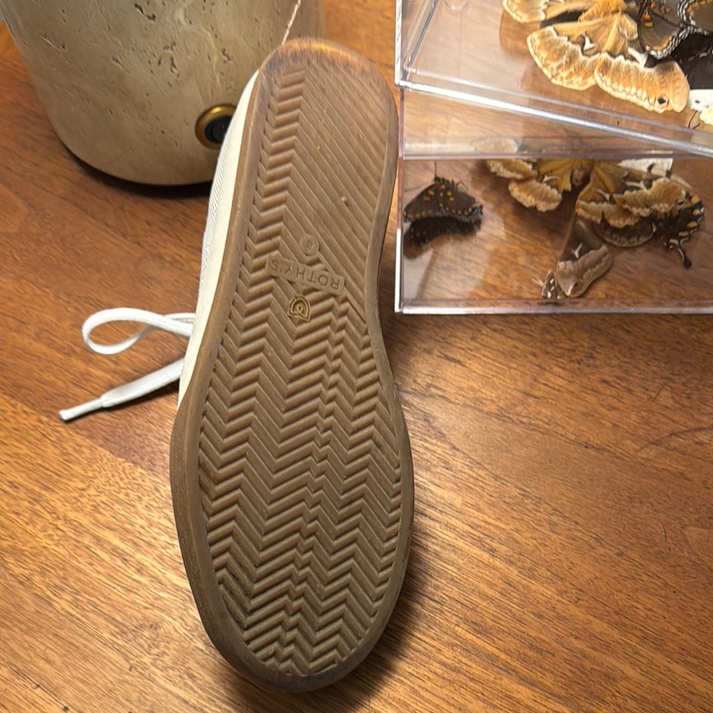 Rothy's Cream Knit Lace-Up Sneakers with Subtle Black & Yellow Trim - Picture 7 of 7